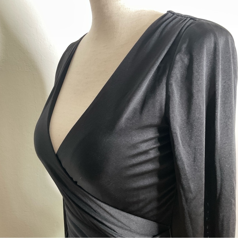 NWT Halston Heritage Faux Wrap Long Sleeve Jersey Dress Black XXSmall - Picture 3 of 13